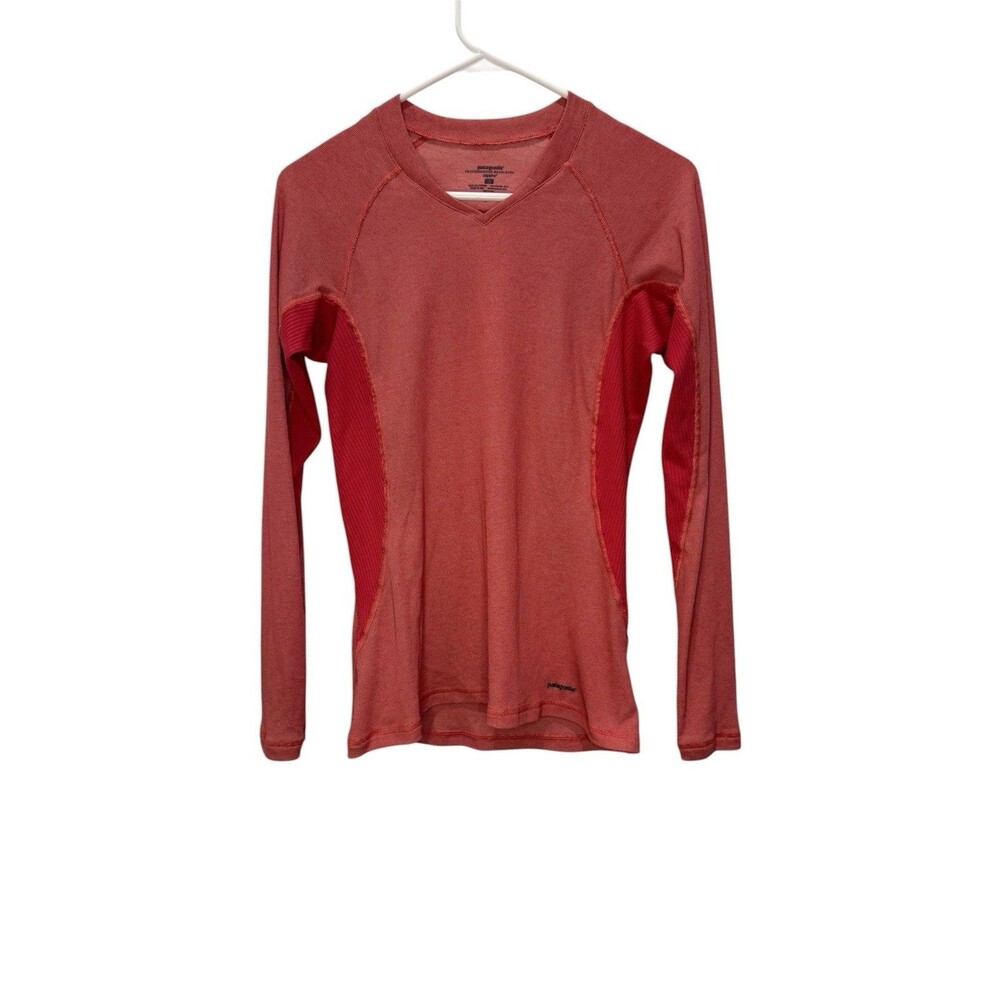 Patagonia Shirt Women’s Small Red Capilene Base Layer V Neck Long Sleeve Trail